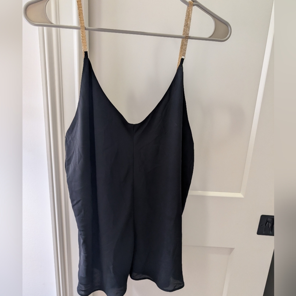 Elegant Black Tank Women's Top With Gold Steaps